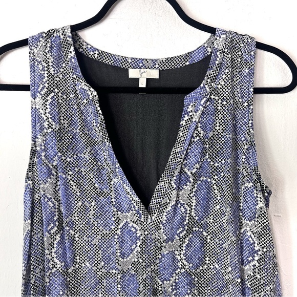 Joie Blue Black Silk Sheer Snakeskin Sleeveless V Neck Top Large - Picture 4 of 6